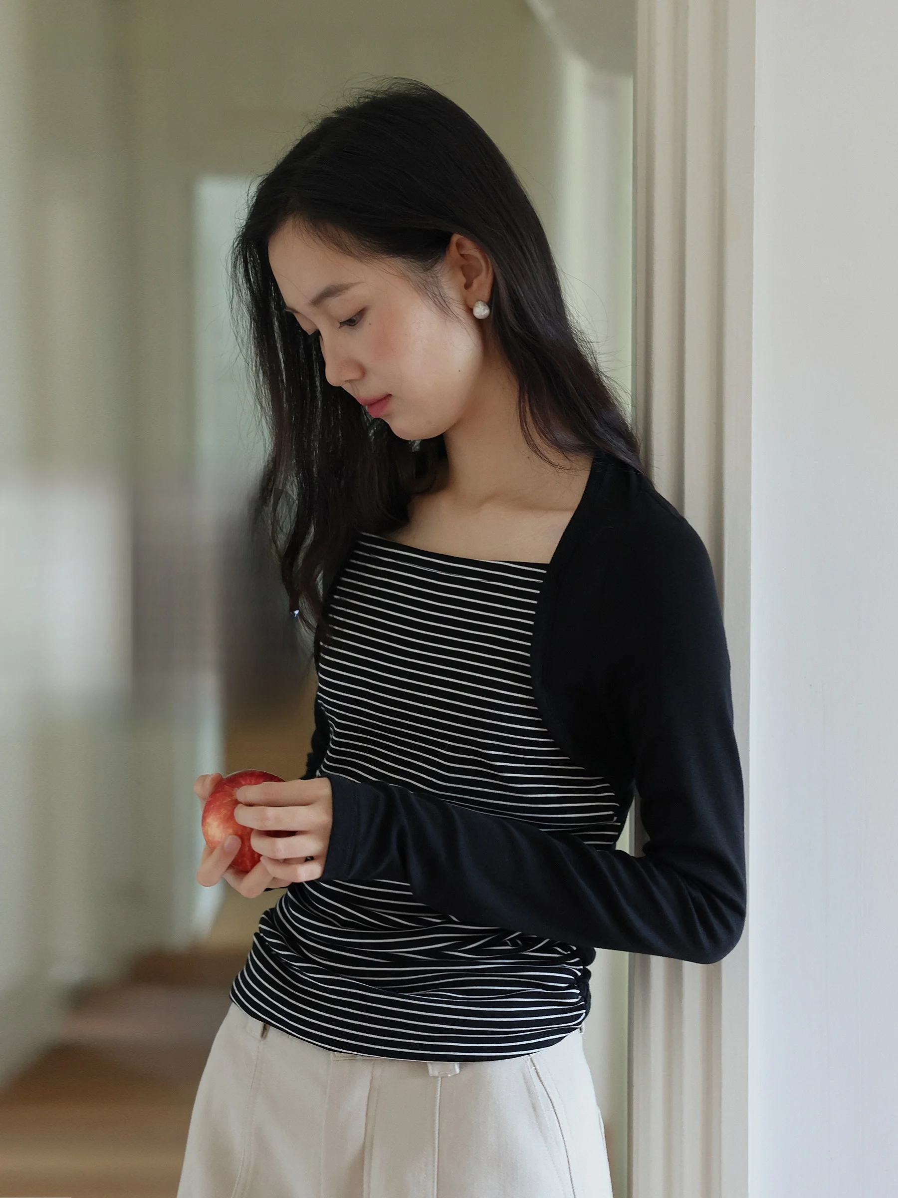 

Мягкая шерстяная футболка Munns Long Sve, открытый кардиган с открытыми плечами, полосатый лоскутный винтажный женский модный дышащий повседневный...