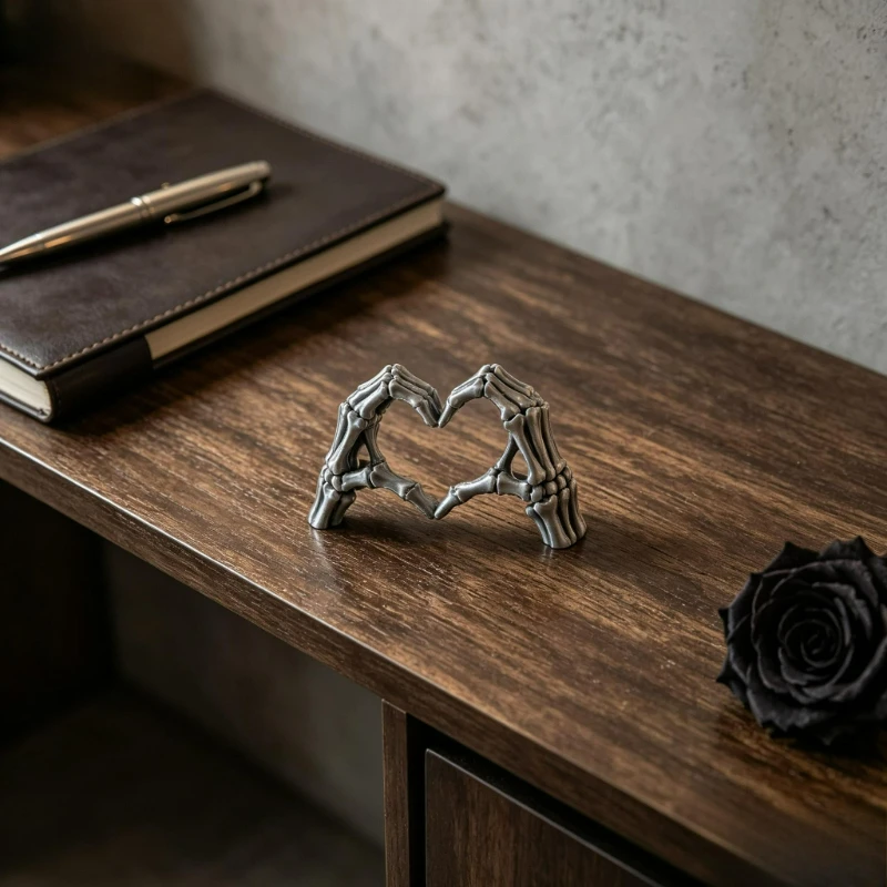 Gothic Skeleton Hands Heart‑Shape Resin Ornament, Hand Love Gesture Desktop Statue, Halloween Valentine’s Day Creative Gift