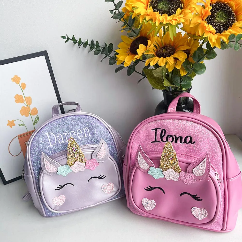 Children's Cartoon Backpack Custom PU Girls Outdoor Light Backpack Personalized Embroidered Name Kids Birthday Cute Gift Bags