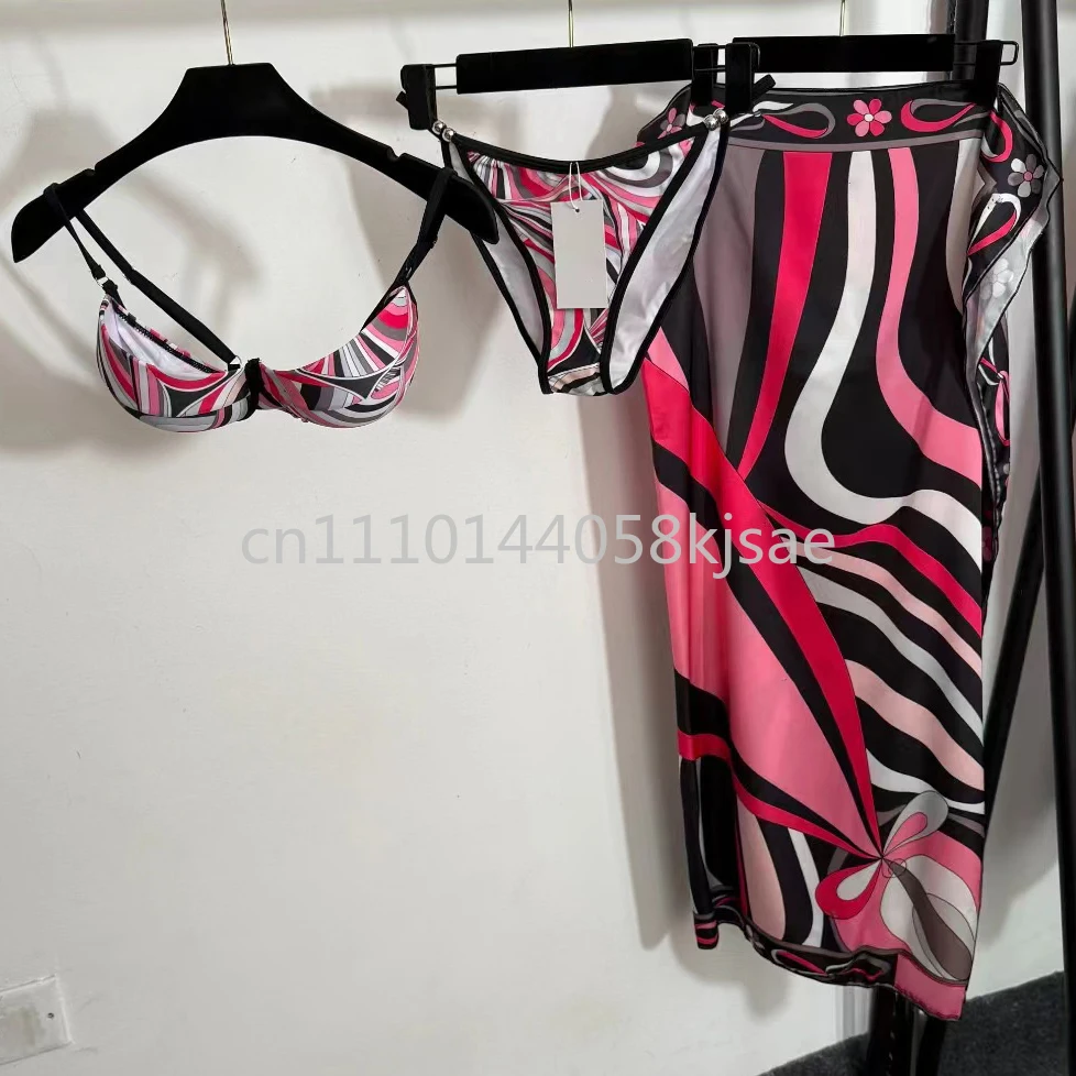 

Lady Beachwear Headband Swimsuits Swimwear Women's Scarf Bikini Sets with Letter Signature Logo