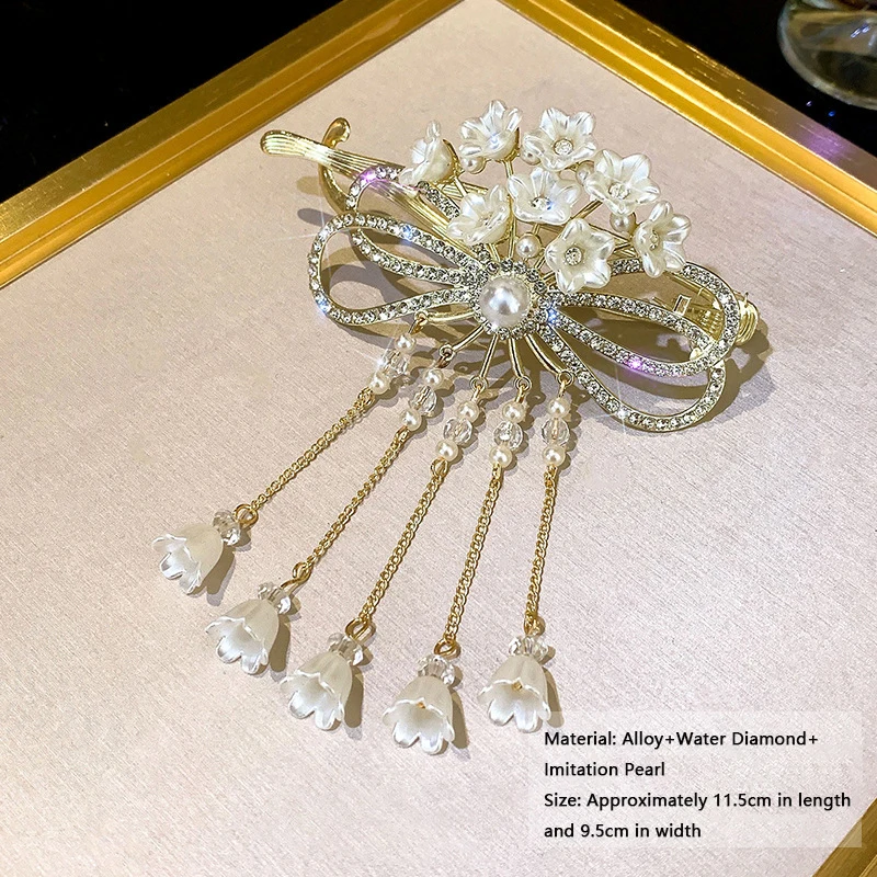 Grampos de cabelo vazados com laço para mulheres, meninas, flor de cristal, borla, brilhante, elegante, moda, presilhas de cabelo