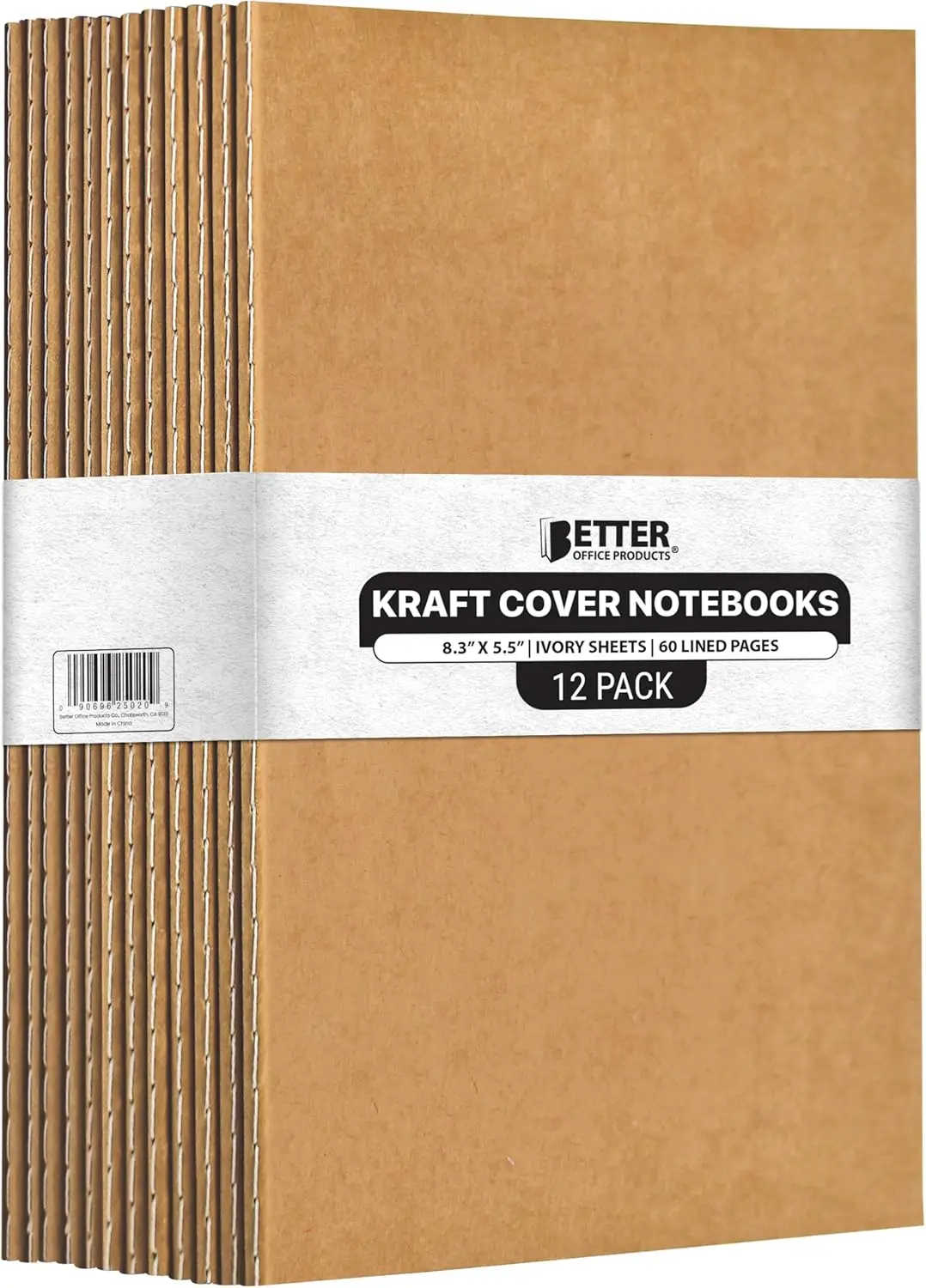 

Kraft Notebooks 12 Pack, A5 Lined Paper, 60 Pages, Soft Cover, Stitched Spines, Travel Journals