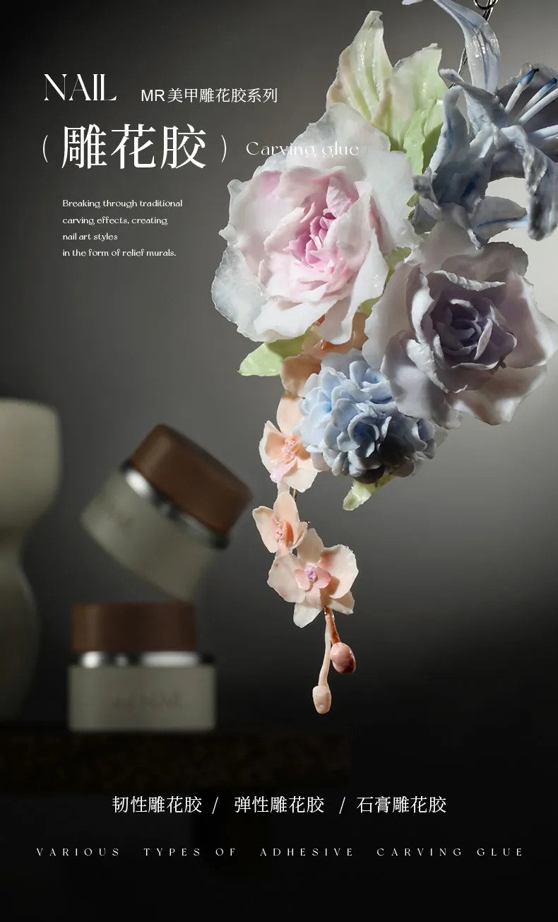 

MR Nail Engraved Glue Nail polish Satin Shine Shaping Three-dimensional Mold Putty Gel Transparent Relief Design For Nail Salon