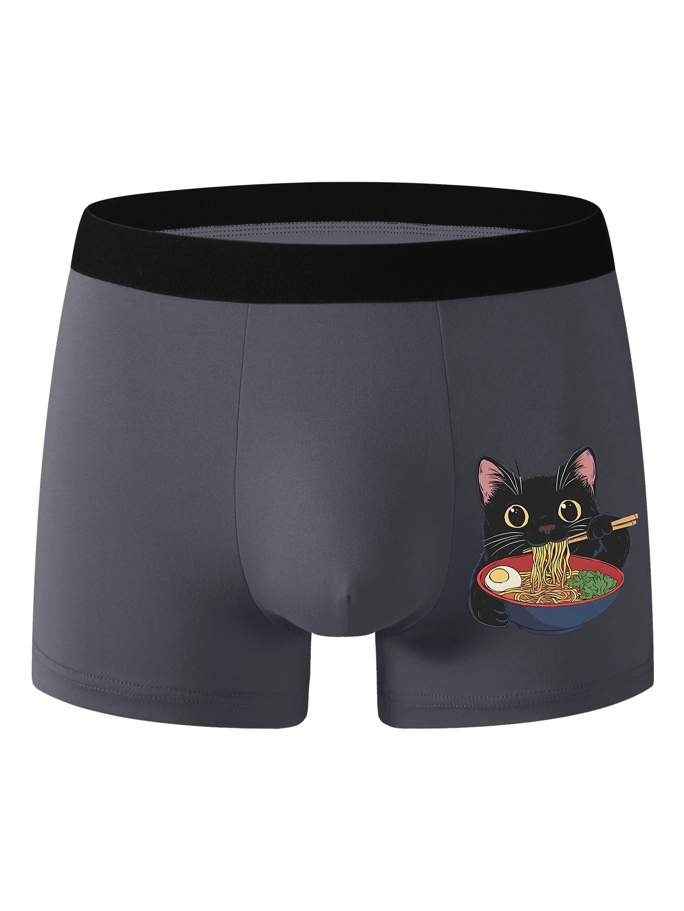 Men's must-have fashionable underwear for summer 2025 new Black cartoon print simple and comfortable A little cat eating noodles