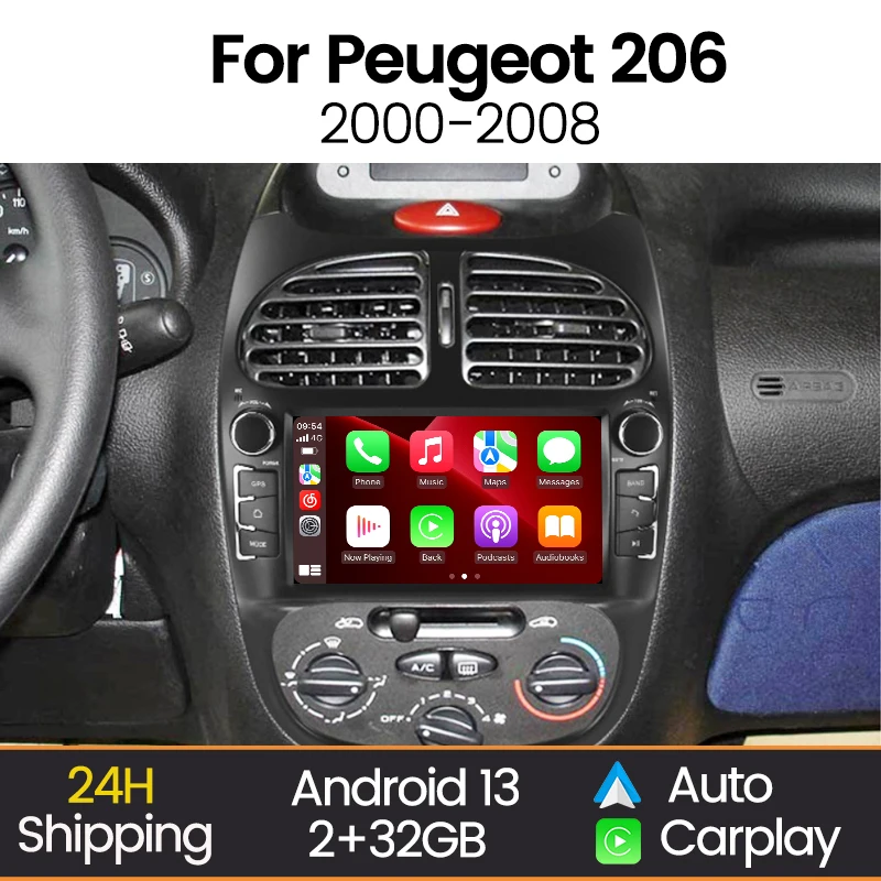 7" Android 2Din Autoradio für Peugeot 206 206CC 206SW 2000-2008 Carplay Auto-Headunit WIFI Multimedia-Videoplayer FM Autoradio