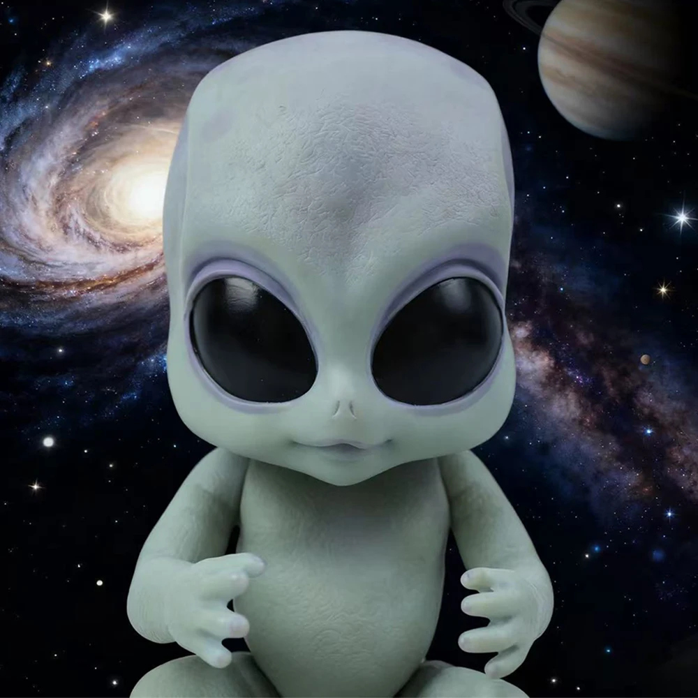 Muñecas Reborn de 14 pulgadas, muñeca alienígena realista, cuerpo completo, vinilo duro plateado, juguetes artísticos coleccionables hechos a mano, regalos