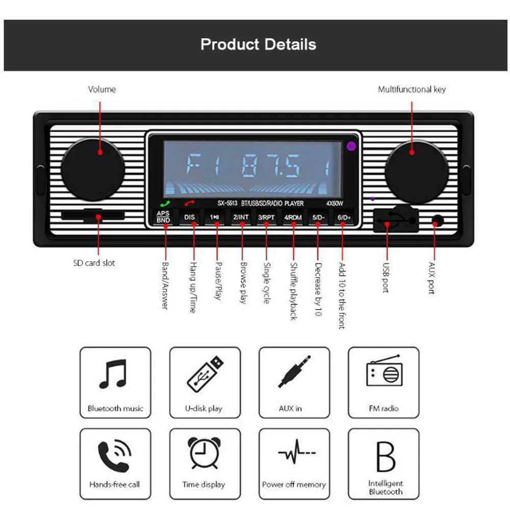 Autoradio Bluetooth 1 DIN Vintage Con Vivavoce, FM E Porta USB Rapida – Telecomando Incluso