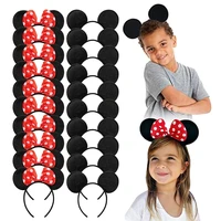 CHuangQi 12pcs Mouse Ears Headband with Bow, Mickey Minnie Ears Headwear for Boy / Girl Birthday Party, Great Party Favors