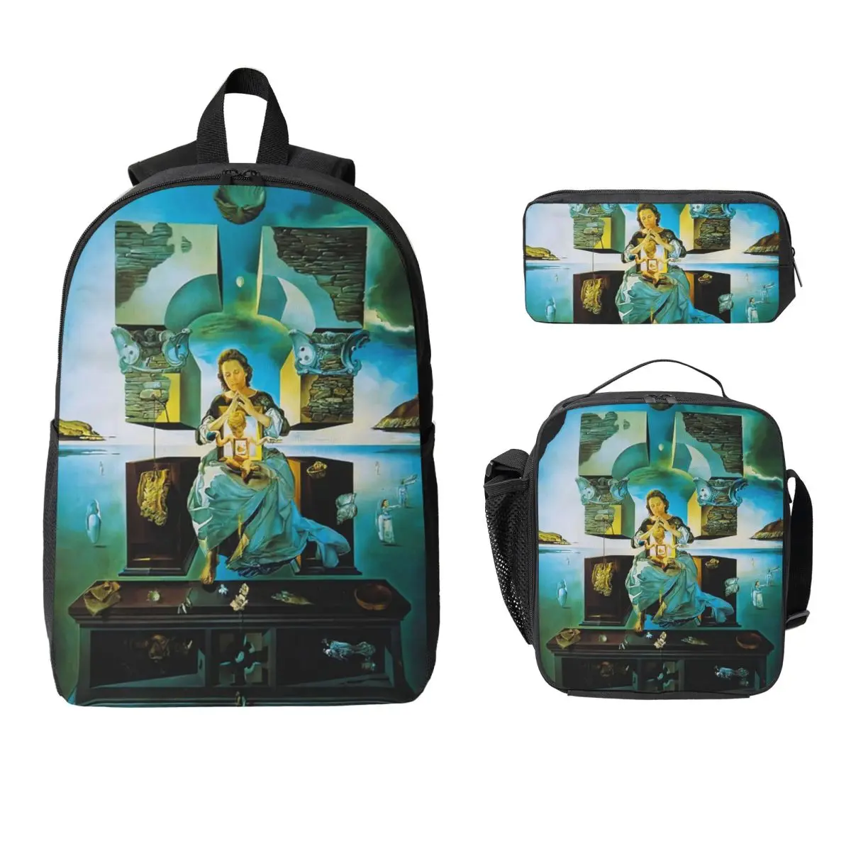 

Salvador Dali Gala Paint Backpack Student Boy Girl BookBag School Bag Computer Shoulder Bags 3ps Insulated Lunch Bag Pencil Case