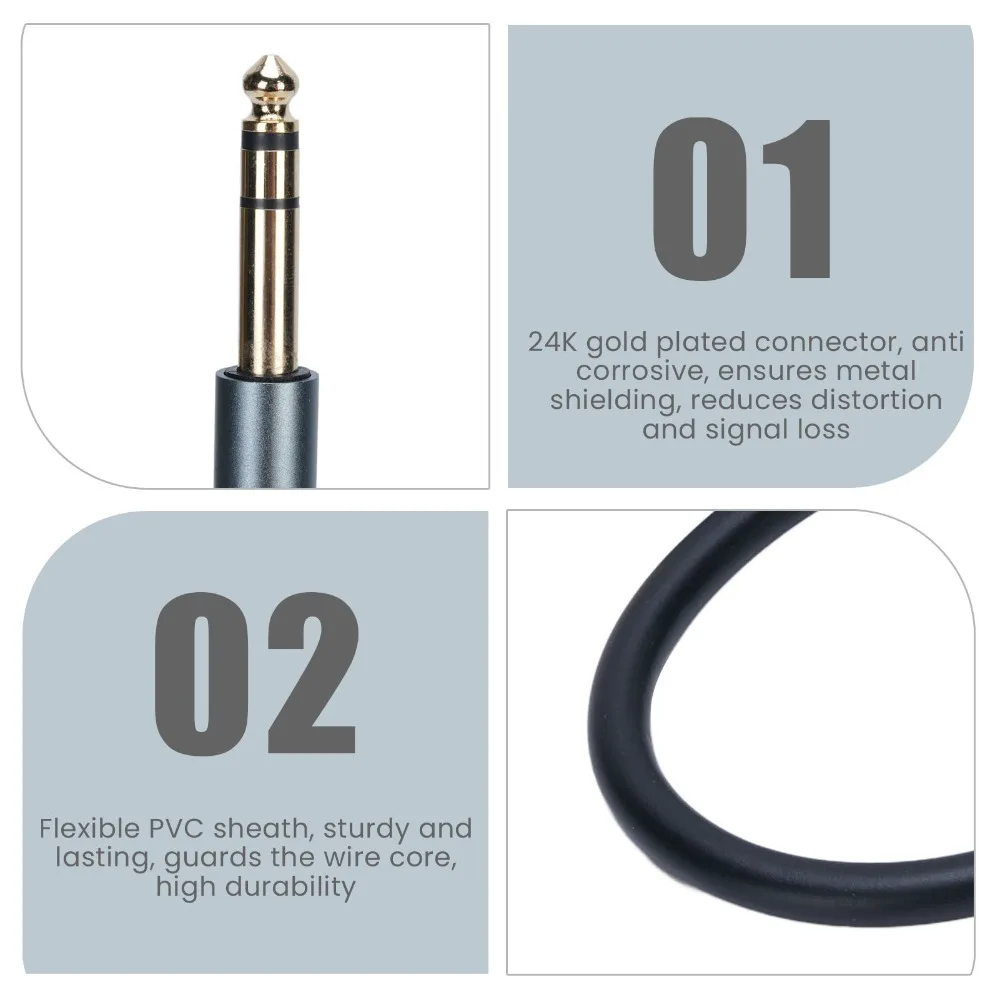 24K Gold Plated 1/4 Inch Male to Female Cable Balanced Plug and Play Extension Cable PVC Sheath 30cm / 11.81in Instrument Cable