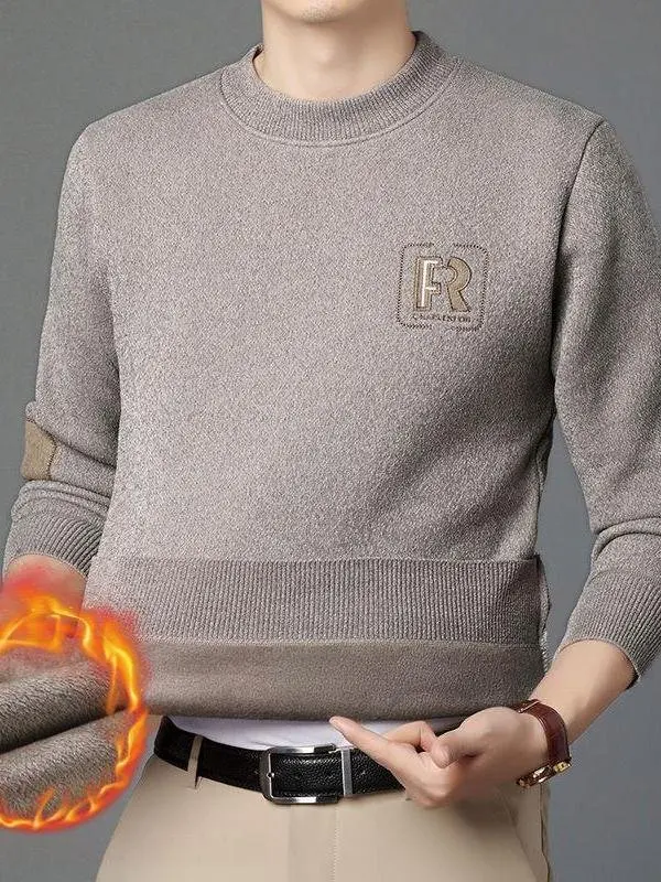 

Men's Winter Thiened Fce Lined Knitted Sweater Low round Ne Piece Fce Sweatirt Warm Woolen Camere Pullover