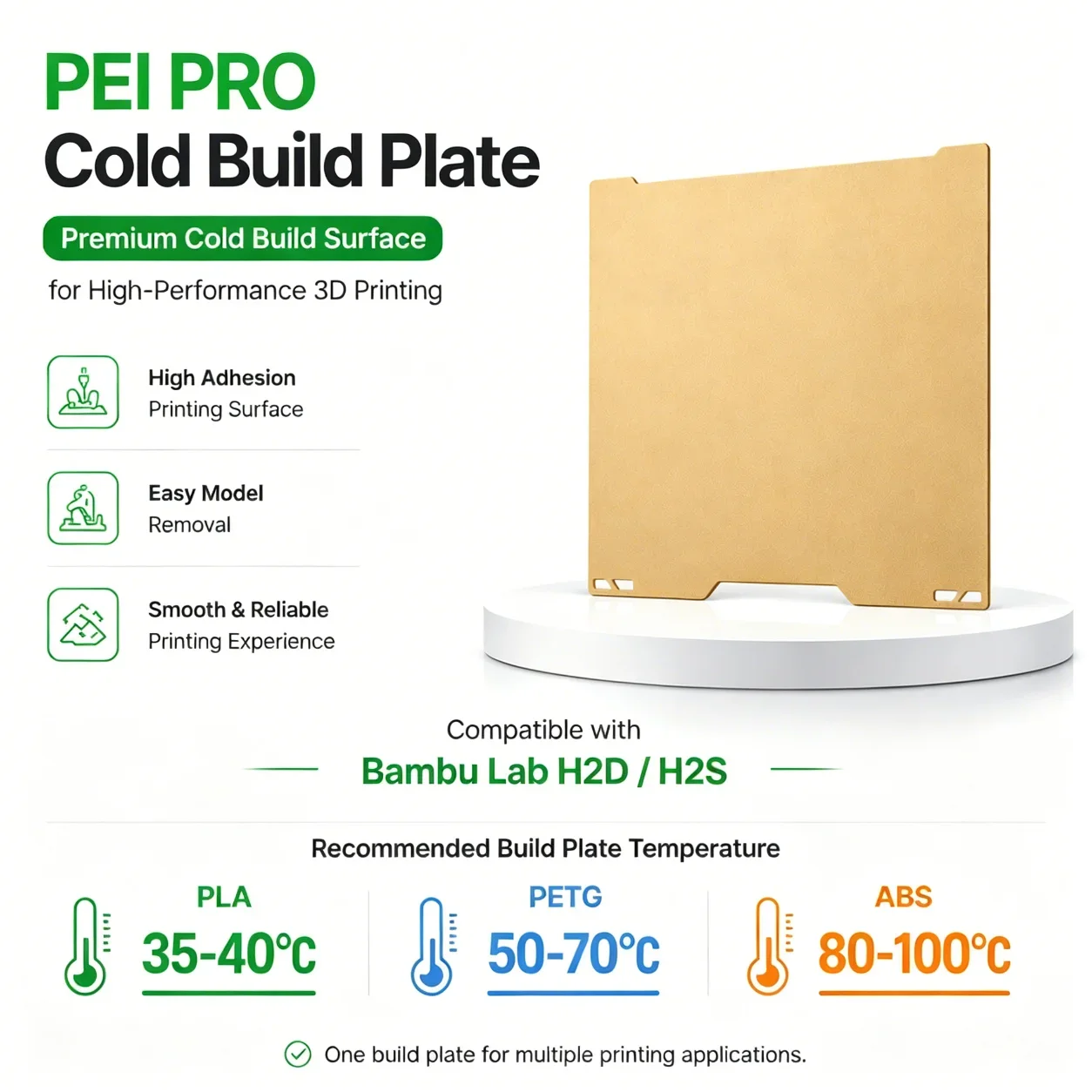 PEI PRO Cold Plate For Bambu Lab H2D H2S Cold Build Plate For BambuLab ABS PLA PETG Lower Temp Printing 3D Printer Accessories