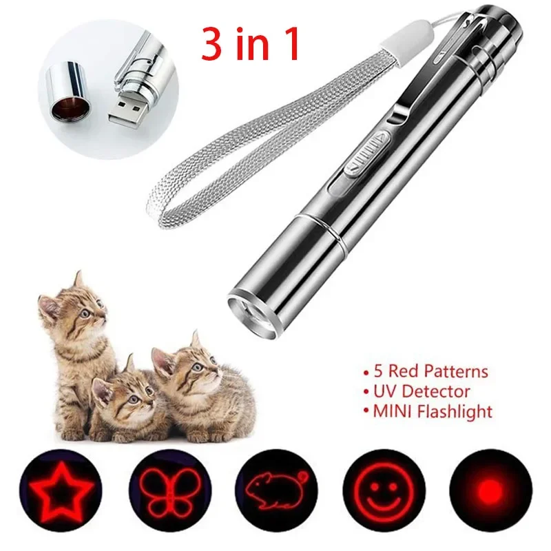 Cat Toy 3 in 1 USB Rechargeable Funny Cat Chaser Toys Mini Flashlight Laser LED Pen Light Cat Light Pointers Dropshipping Catnap