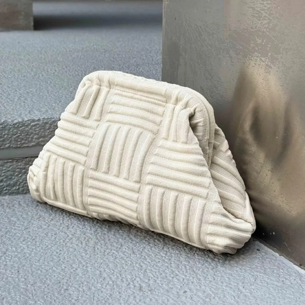 Versatile Luxury Travel Clutch Bag Knitted Striped Fabric Black Evening Bag Solid Color Eye-catching Organizer Gym