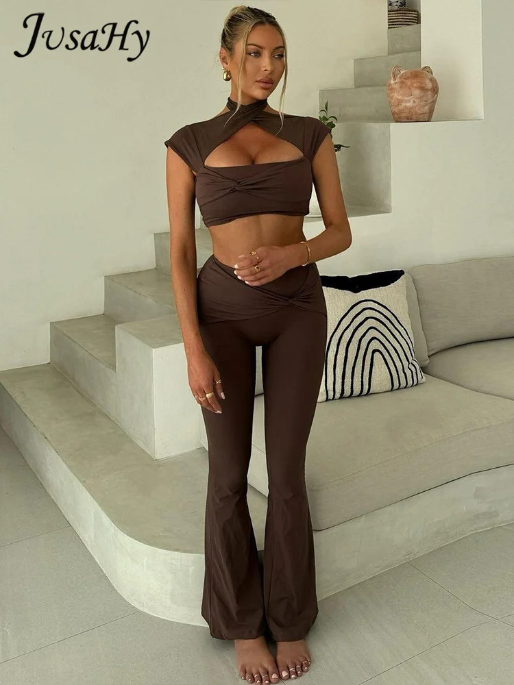 

Jusahy Autumn Release Junior Ankle-Length Sexy High Street Pants Suit K24S54665 Girl Solid Halter Cleavage Backless Pants Suit