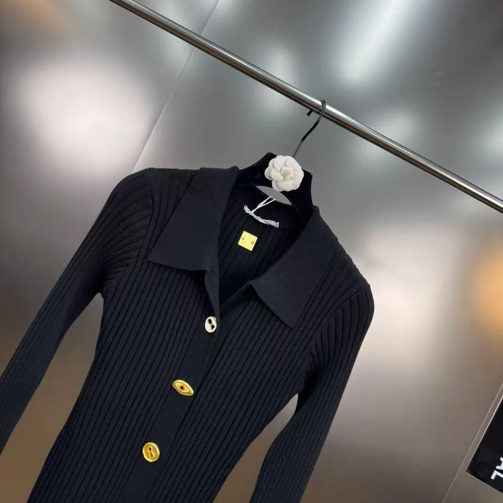 Vestidos largos de estilo Retro francés de CHICEVER para mujer con solapa de manga larga con botones de retazos Delgado elegante vestido de punto nuevo para mujer