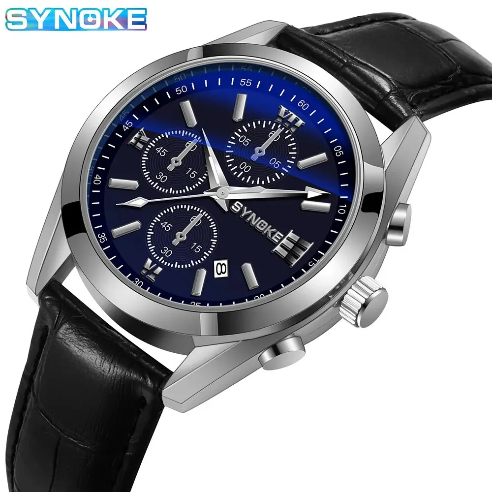 SYNOKE Fashion Business Men Leisure Non-Mechanical Belt Alloy Men Watch Night Glow Waterproof Calendar Quartz Watch