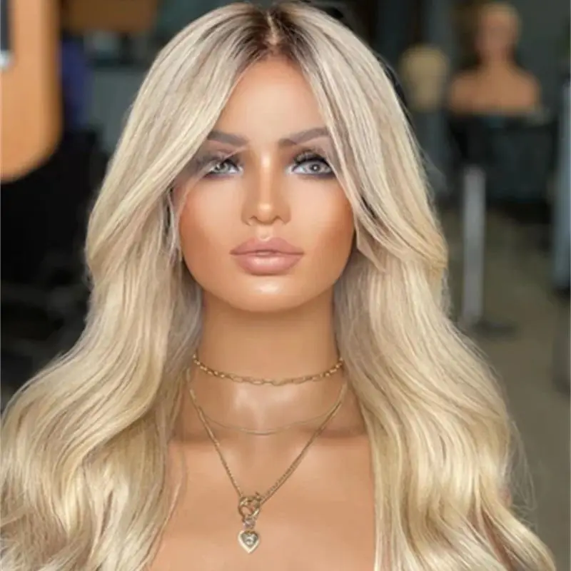 Glueless Ombre Creamy Blonde Highlights Synthetic Lace Front Wig Premium High Temperature Fiber Wig Original Factory Cheap Wigs