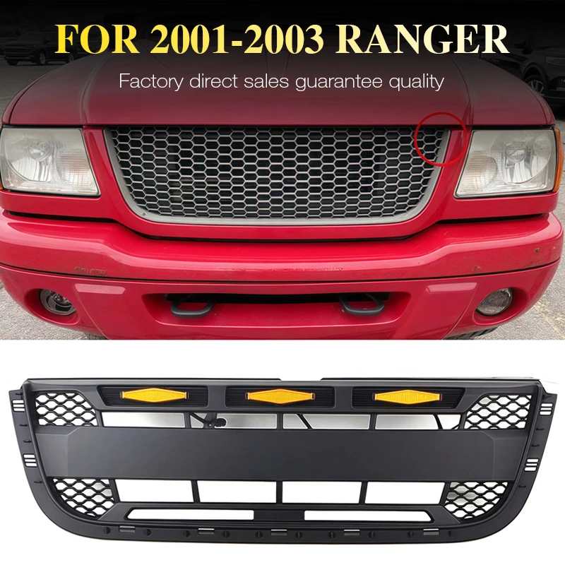 

Front Grille With Light Racing Grill Honeycomb style Auto Parts Fits For 2001-2003 Ford Ranger Grill