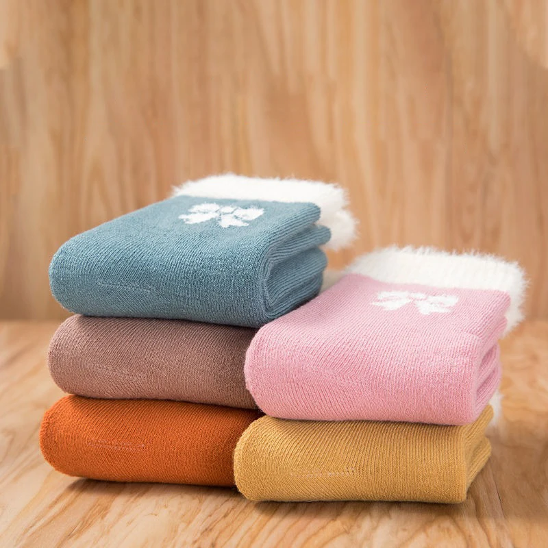 5 أزواج من جوارب الأطفال، جوارب سميكة ومخملية دافئة للأولاد والبنات، جوارب متوسطة الطول في الخريف والشتاء، جوارب صوفية دائرية #4