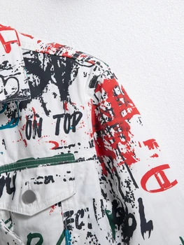 Men's spring-summer graffiti print denim jacket, regular size. Stylish street style. 5