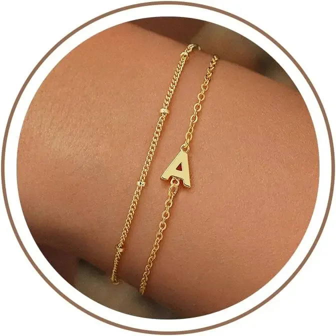 Regalos para el Día de la Madre, Pulseras con Iniciales de Oro para Mamá e Hija, para Mujeres y Niñas - Chapado en Oro de 18K