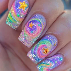 24pcs Dreamy Star Moon Fake Nails Dark Butterfly Acrylic Press on Nails Vintage Flowers Nail Art Sweet Cool Coffin False Nails