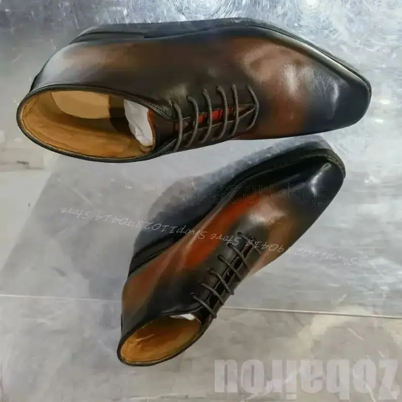 

Mixed Gradient Color Square Toe Strappy Ankle Boots Fashion Slip On Men Boots Luxury Handmade Party Feast Office Men Dress Shoes