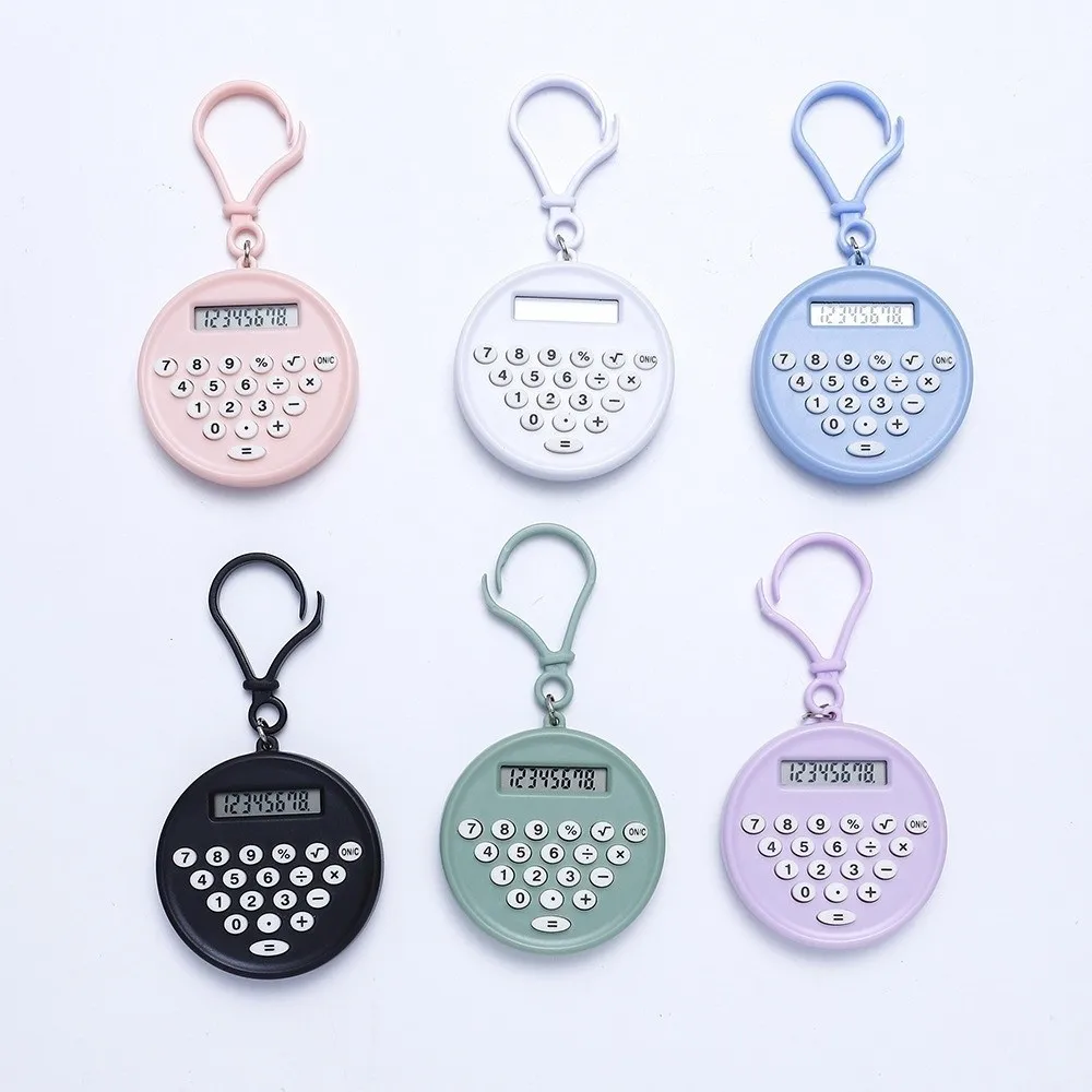 

Portable Mini Calculator 8 Digits Display Silent Button Electronic Calculator Round Lightweight Keychain Calculator