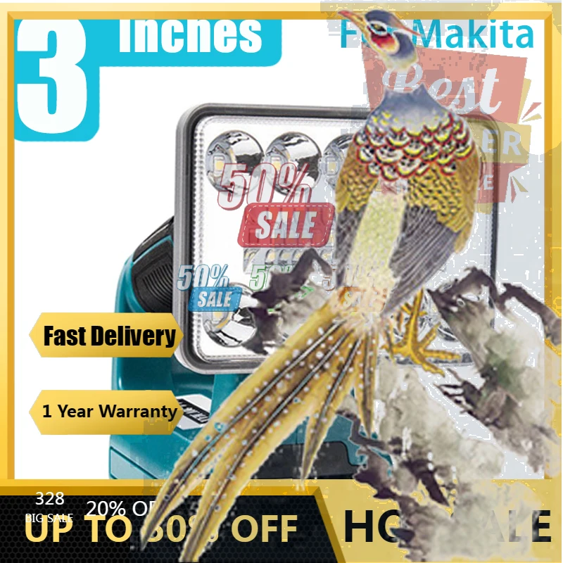 

【Fast Delivery】3-inch Hand-held Outdoor Car Work Light With USB Charging For Makita For DeWalt For Bosch For Milwaukee Lithium