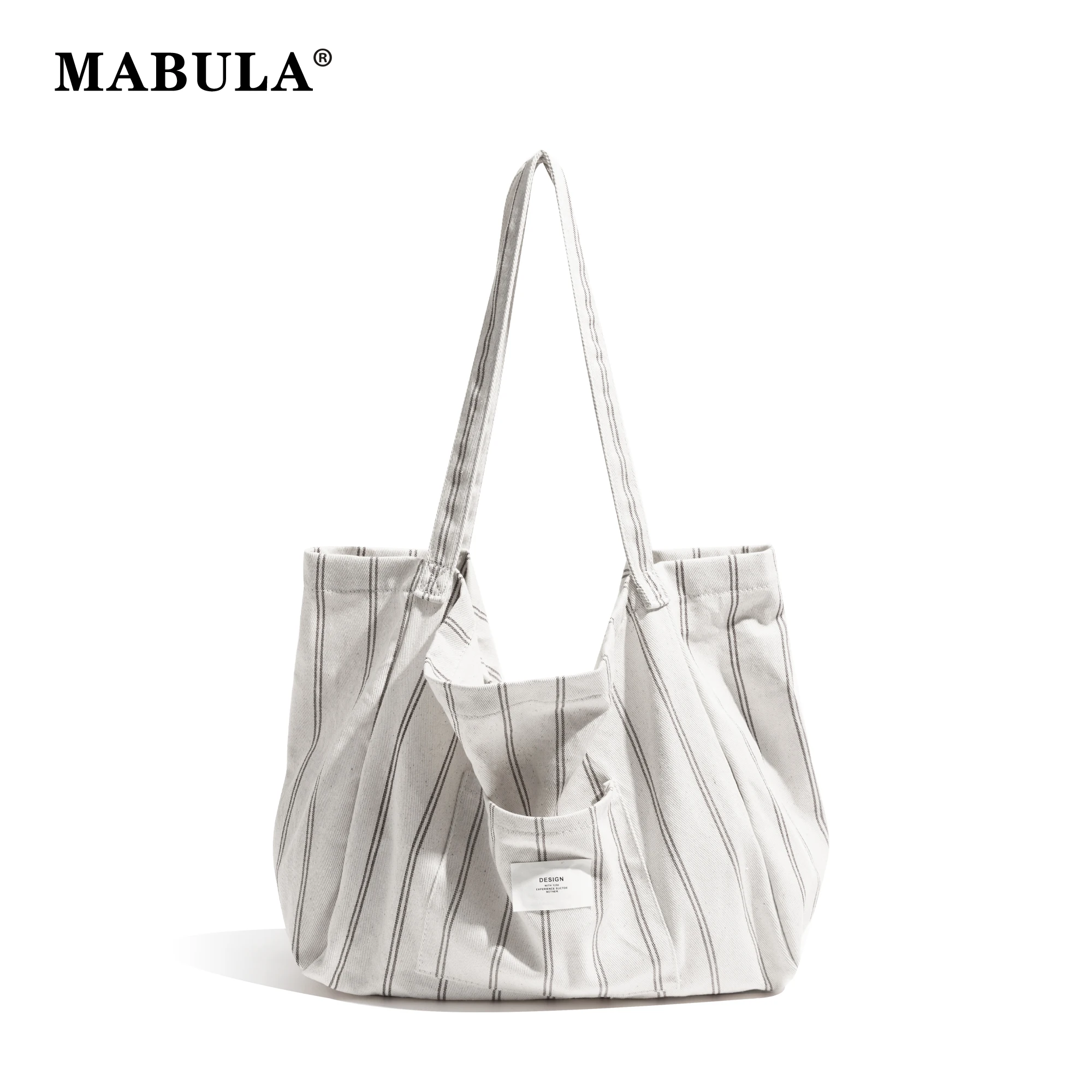 

MABULA Canvas Striped Tote Bag Lightweight Big Capacity Shopping Grocery Satchel Casual Travel Vacation Handbag Shoulder Purse