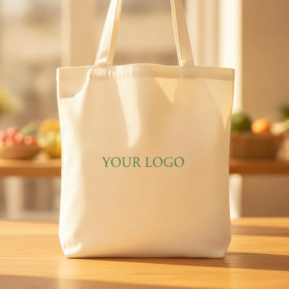 Custom Logo Blank Canvas Tote Bag, Reusable Shopping Bag, Large Capacity Cotton Handbag for Business Promotion Gift.