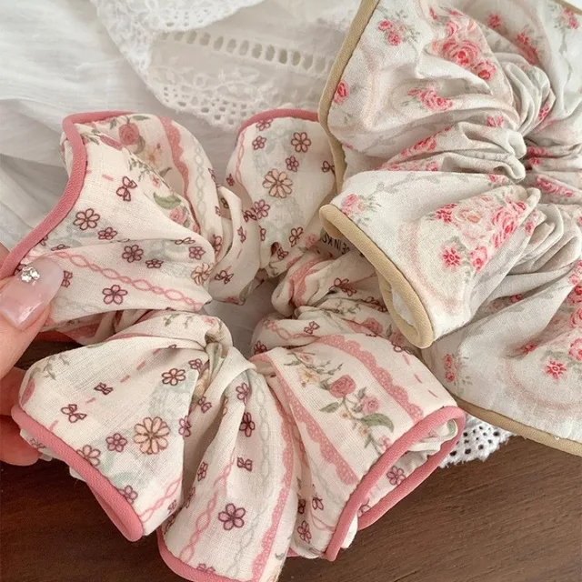 Słodki nadruk kwiatowy duże gumki do włosów kobiety dziewczęta Vintage uchwyt na kucyk elastyczne opaski do włosów liny akcesoria do włosów moda