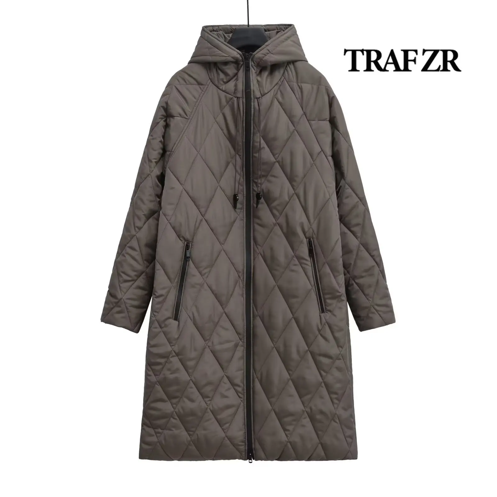 TRAF-ZR Parkas longas para mulheres, jaquetas de inverno, casaco feminino com capuz, casacos de alta qualidade, moda, 2023