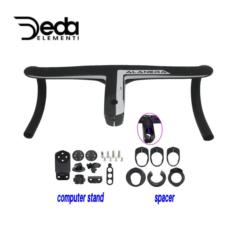 DEDA  ALAENRA Carbon handlebar 380-440mm  Internal Wiring Integrated road Handlebar 28.6mm with Comput Holder spacer white black