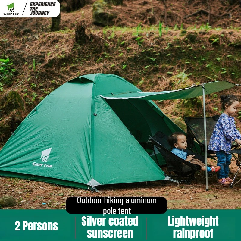 

Outdoor Camping Tent Backpacking Tent with Mosquito Net 2Person Aluminum Pole Sun Protection Rainproof Hiking Tent Canopy 2-in-1