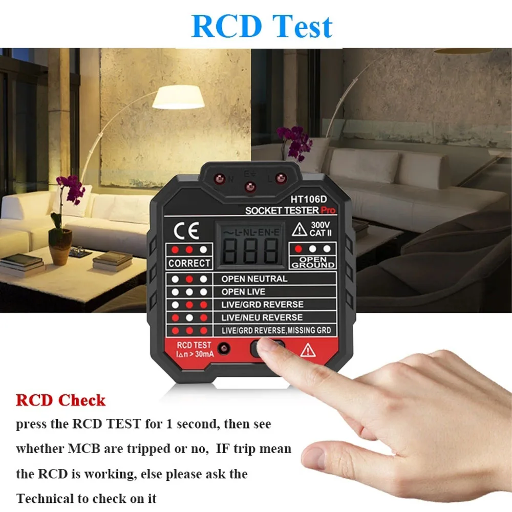 Imagem -05 - Reino Unido da ue Eua Ht106b Ht106d Ht106e Soquete Tester Teste de Tensão Soquete Detector ue Reino Unido Plug Zero Linha Plug Terra Polaridade Verificação Fase