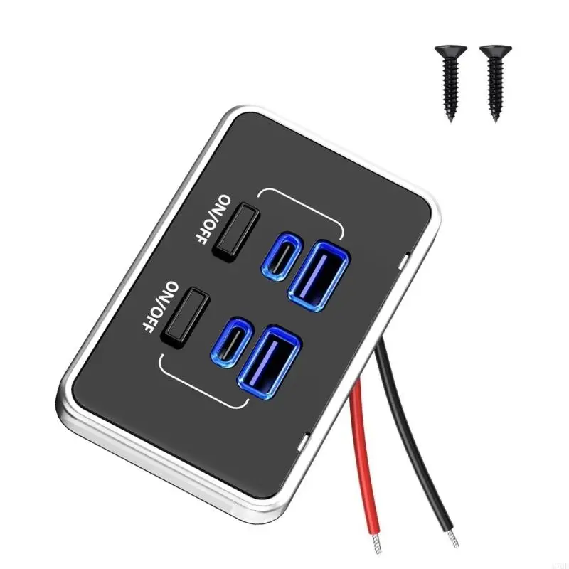 M76E Verbesserter 78-W-Fahrzeug-Netzadapter mit 4 Anschlüssen, zwei USB-C-Anschlüssen und physischen Schaltern zum Geräteschutz – Detail 3
