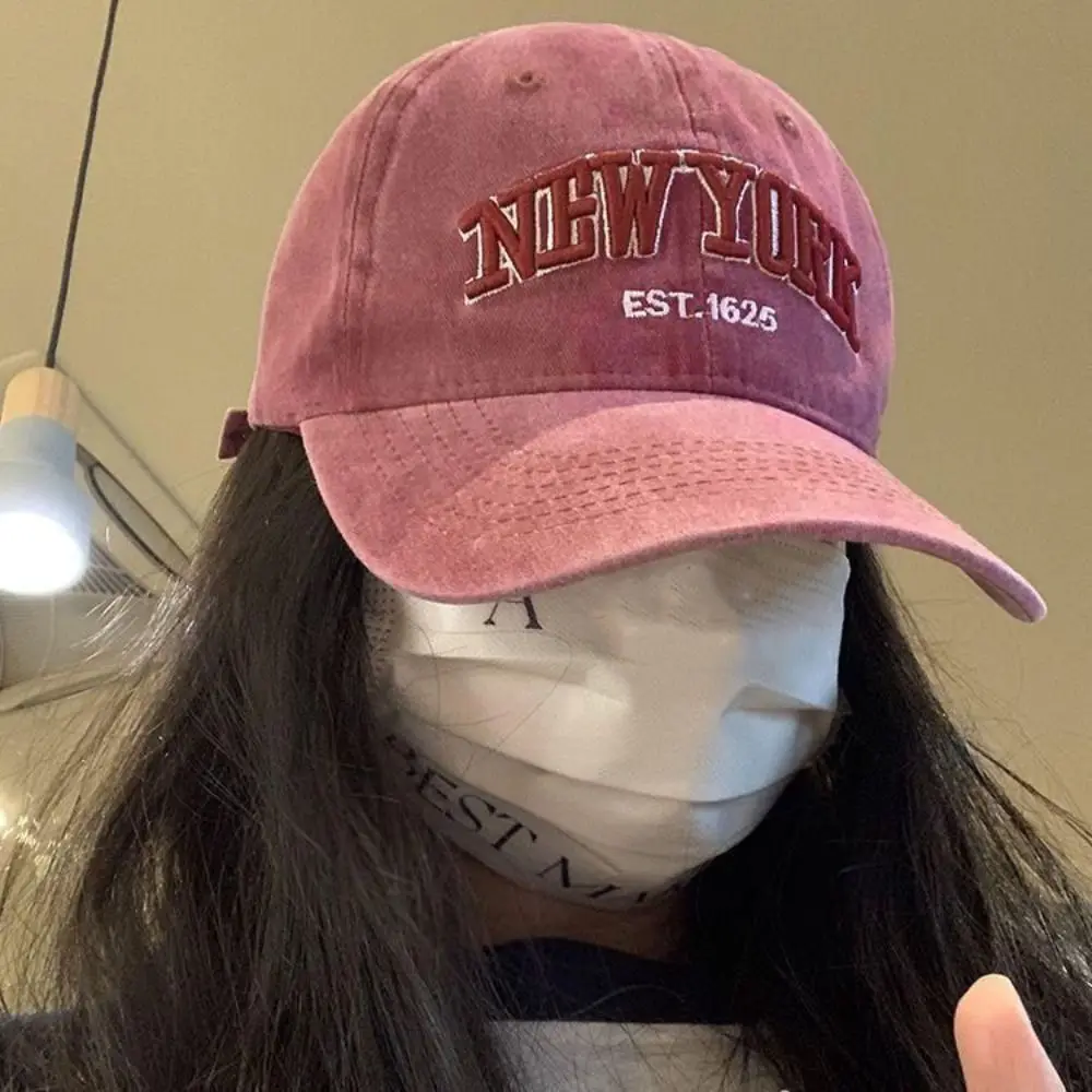 

Cotton New York Baseball Cap Washable Letters Sport Duck Tongue Cap Anti-UV Versatile Letter Embroidery Sun Hats Summer