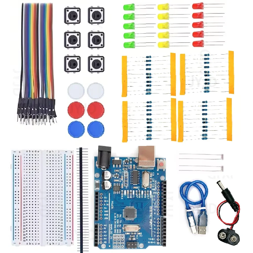 مجموعة المبتدئين الإلكترونية DIY لـ UNO R3 Arduino لوحة دوائر كهربائية إلكترونيات قابلة للبرمجة الهندسة الترميز التعليم البخار 12In1