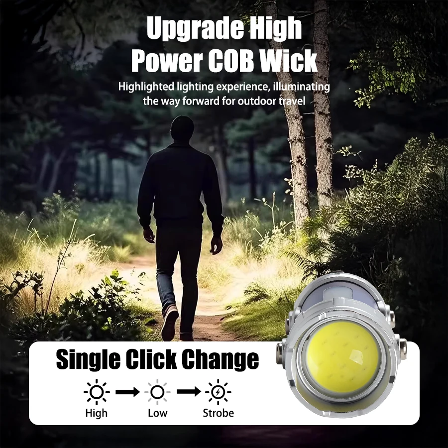 Picture 3: New COB Keychain Work Light Rechargeable LED Flashlight Portable Hiking Light with Hook Waterproof Keyring Camping Pocket Lamp