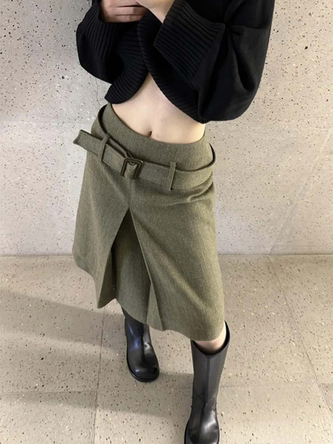 

Sli High Waist A-Line Skirt for Women Pear ape Body pe Hip Covering Slimming Military een f Body Skirt Autumn Wear