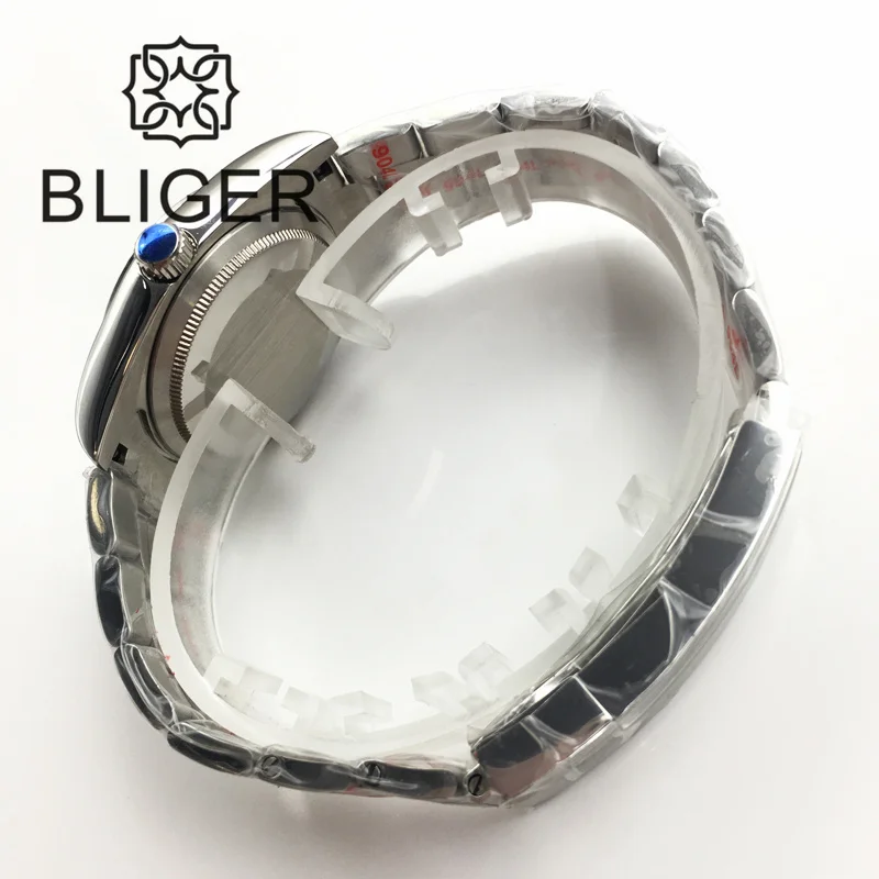 Imagem -04 - Bliger Caixa de Relógio Prata Presidente Strap Sapphire Glass Fit Nh35 Nh36 Mingzhu Miyota Eta 2836eta2824 Movimento Pt5000 36 mm 39 mm