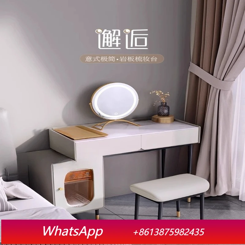 

LH Italian minimalist rock slab dresser cabinet storage with makeup mirror bedroom medium and small apartment furniture