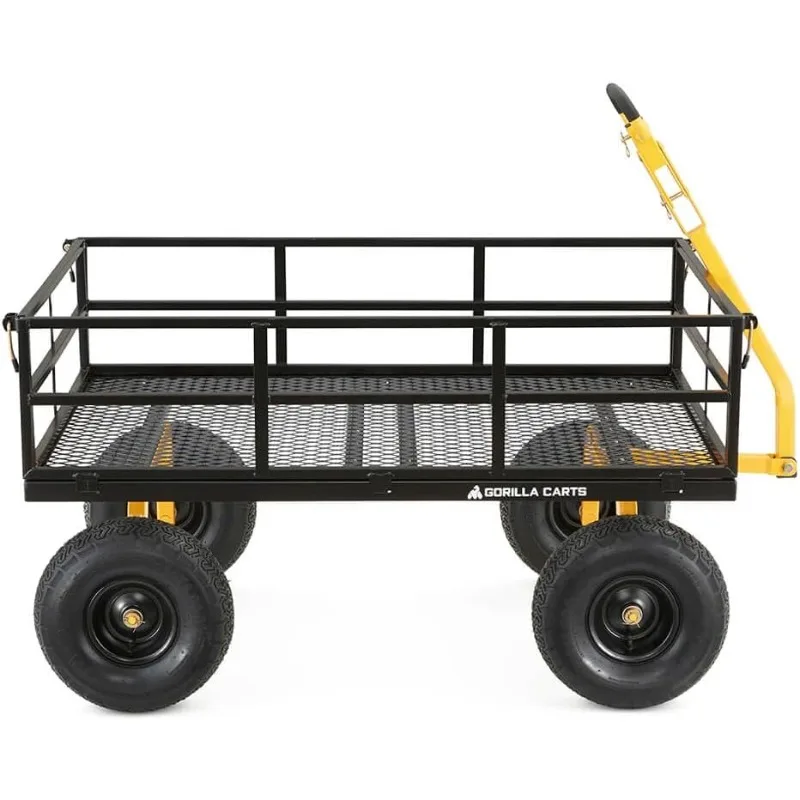 Steel Utility Cart, Heavy-Duty Convertible 2-in-1 Handle and Removable Sides, 12 cu ft, 1400 lb Capacity