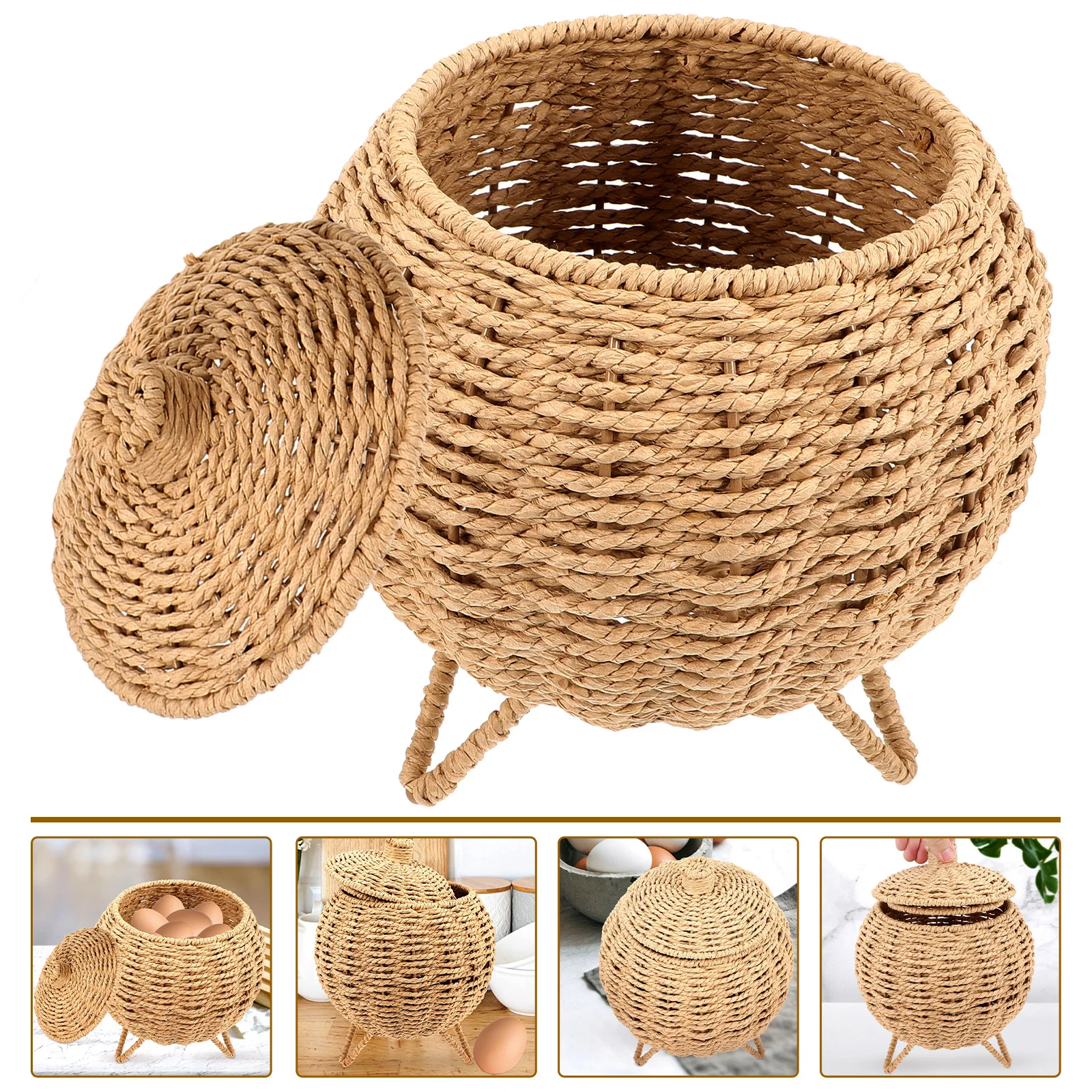 

Woven Egg Storage Basket Multifunctional Fruit Holder Bamboo Organizer Retro Kitchen Container Household Storage