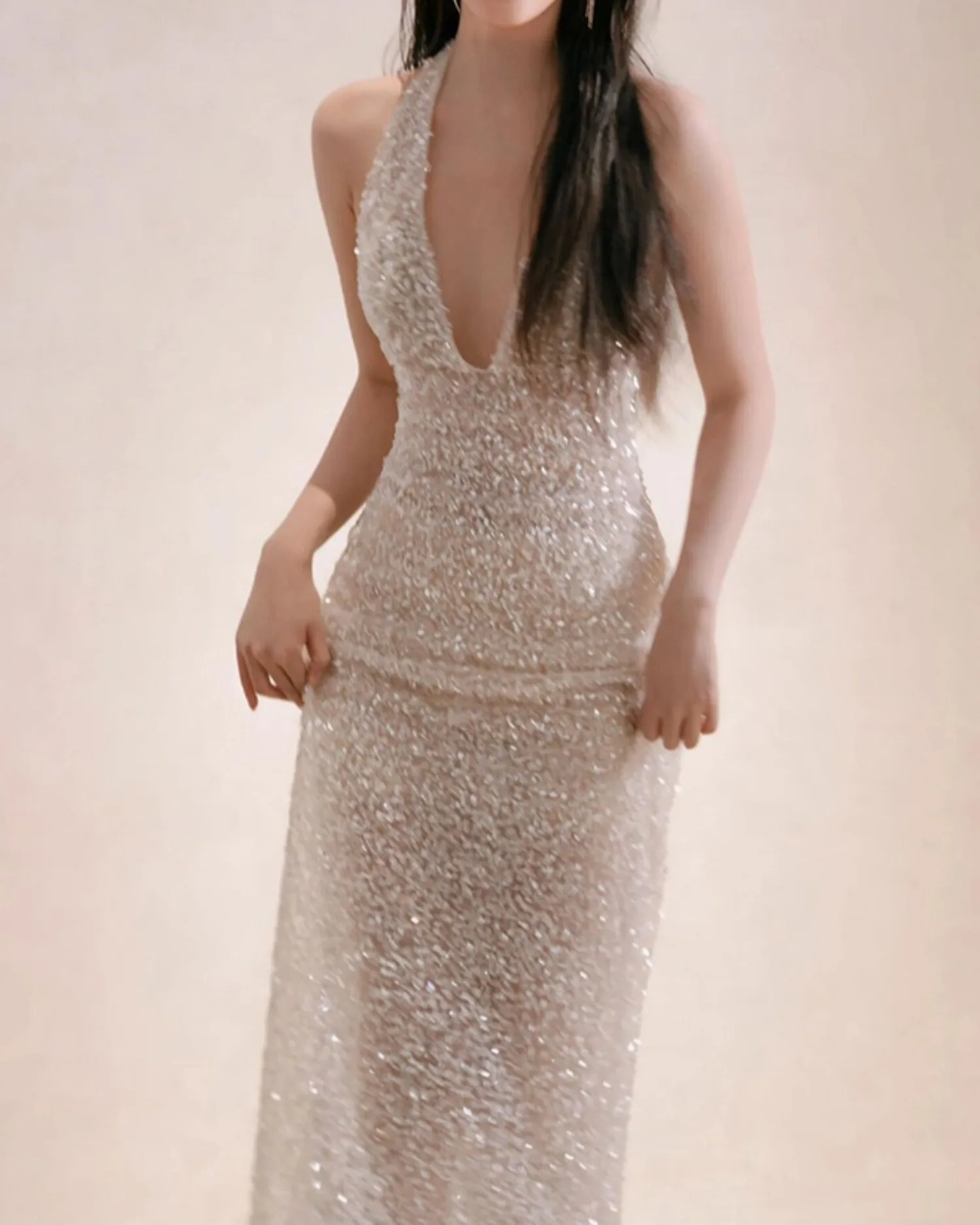 

Sliver Bling Dress Women Halter Sleeveless Summer Elegant Evening Party Maxi Vestidos Bodycon Backless Chic Long Clothing Lady