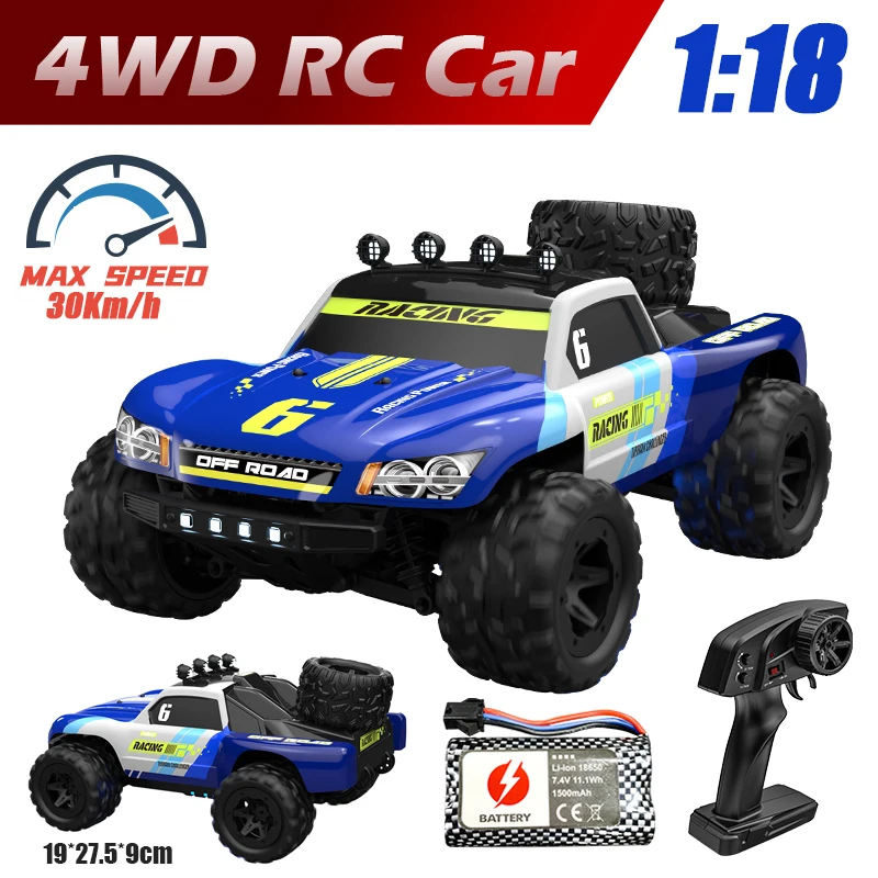 

KF19 1:18 High Speed 4WD Off-road RC Car 30km/h Bigfoot Climbing Car Anti Slip Tires All Terrain Remote Control Racing Car RCToy