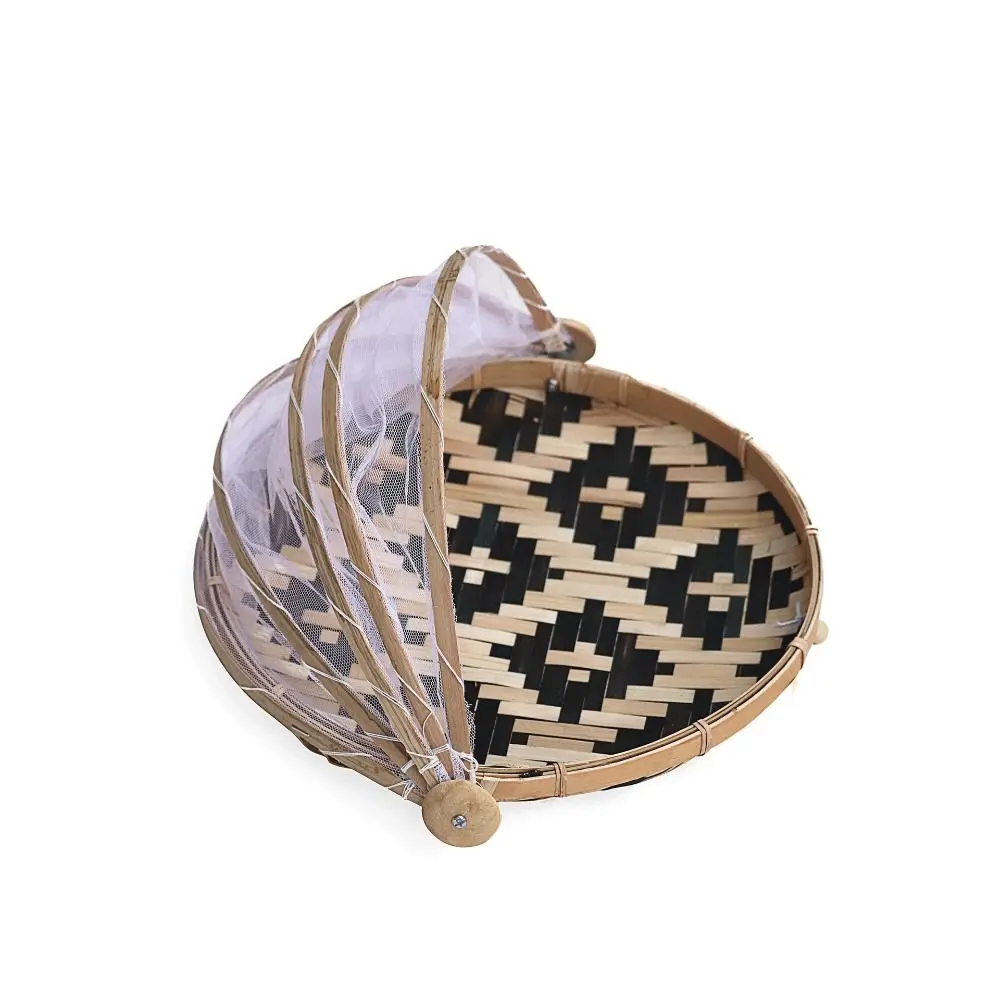 1PC Tray Bamboo Woven Basket Vegetable Storage Dustproof Food Tent Basket Hand-Woven Gauze Picnic Mesh Net Cover Picnic