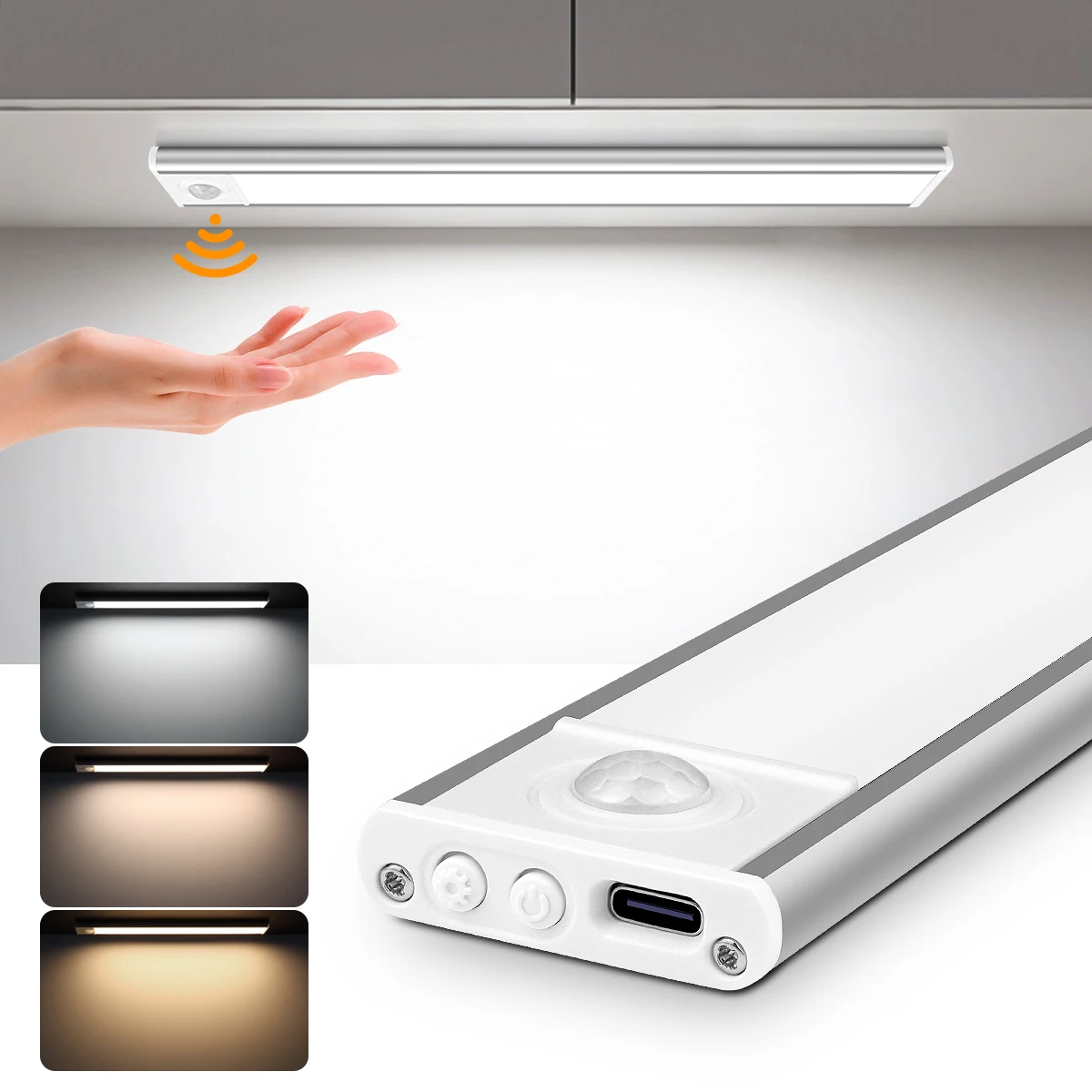 Cold-Warm-Natural White Dimmable LED Bar Light Tube Lamp 5V USB Rechargeable With PIR Motion Sensor For Cabinet Wardrobe Kitchen